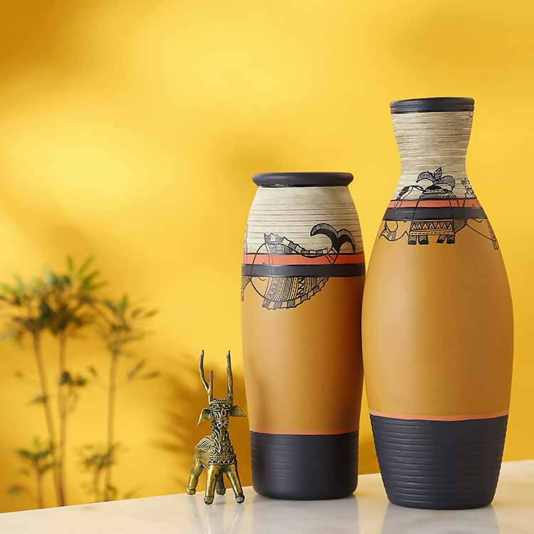 Earthen Vases Handpainted in Madhubani Tattoo Art - Decor & Living - 1