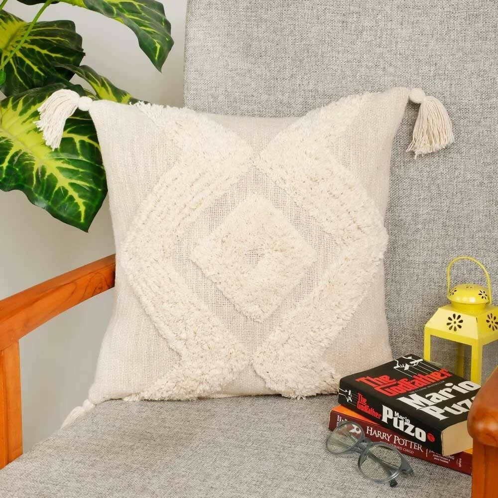 Tufted Cushion Cover Dual Zig Zag, Diamonds, Tassels - Decor & Living - 1