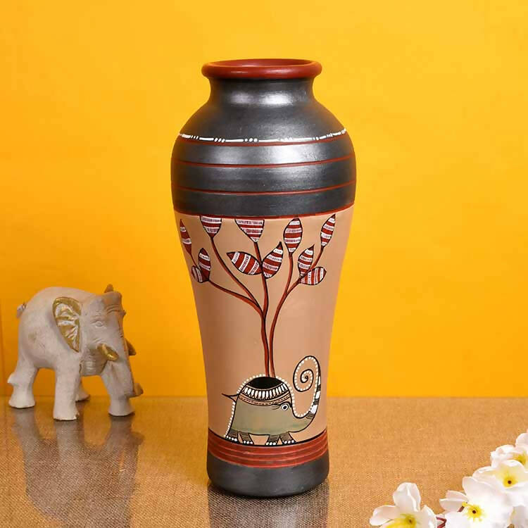 Vase Earthen Handcrafted Simmer Gold Madhubani (10.4x5") - Decor & Living - 1