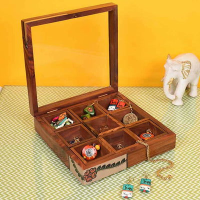 Jewellery Box Handcrafted 9 Slots Madhubani Wooden - Storage & Utilities - 1