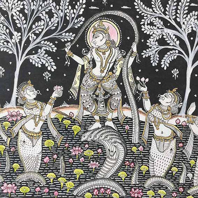 Pattachitra with Krishna Kalia Daman Theme - Wall Decor - 3