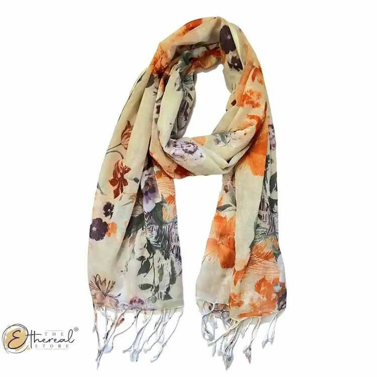 Off White Flower Bouquet Printed Stole - Lifestyle Accessories - 1
