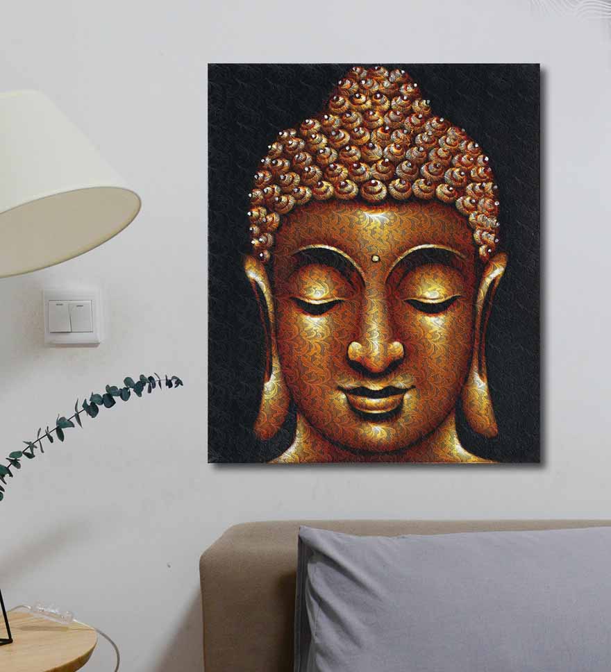 Golden Buddha on Lace Fabric - Wall Decor - 1