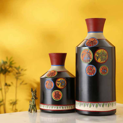 Earthen Vases Handpainted in Madhubani Tattoo Art - Decor & Living - 1