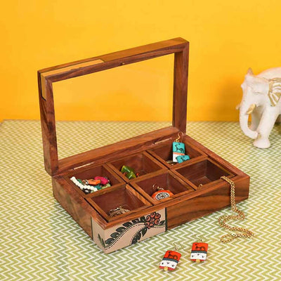 Jewellery Box Handcrafted 6 Slots Madhubani Wooden - Storage & Utilities - 1