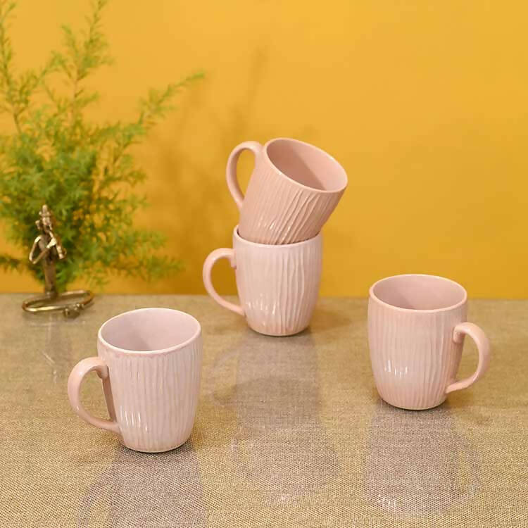 Crinkle Pink Coffee Mugs - Set of 4 - Dining & Kitchen - 1