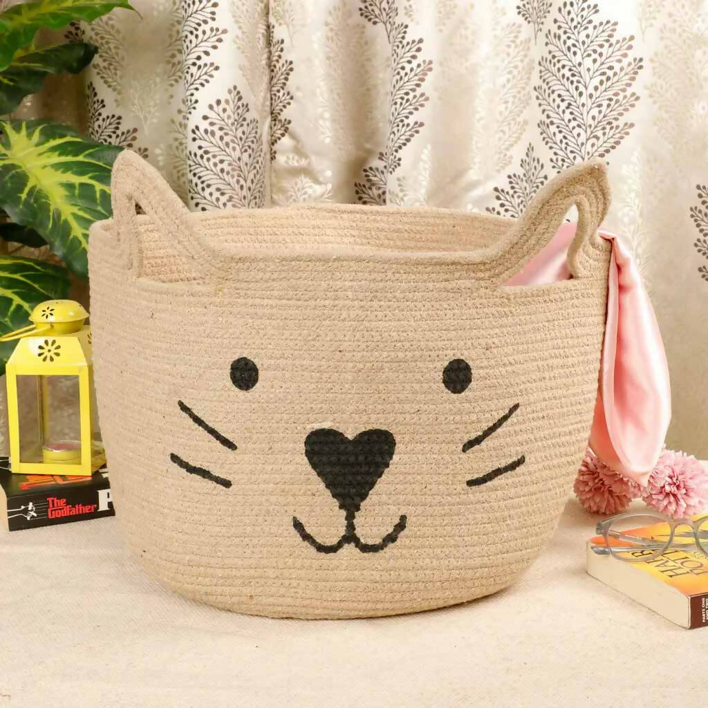 Kids Cat Face Look Cotton Basket - Storage & Utilities - 1