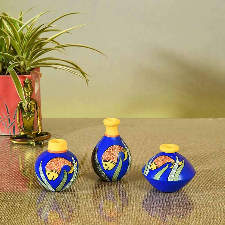 Something's Fishy Terracotta Vase - Set of 3 (Blue) - Decor & Living - 1
