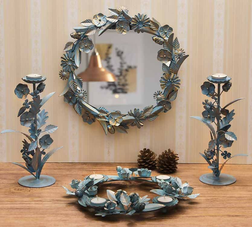 Blue Floral Wall Mirror - Decor & Living - 1