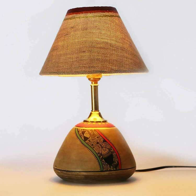 Table Lamp Beige Earthen Handcrafted with White Shade (12.6x6.1") - Decor & Living - 1