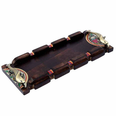 Tray Handcrafted with Warli Design & Fish Handles (15x6") - Dining & Kitchen - 1