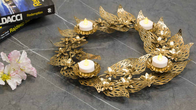 Floral Gold Wreath Candle Holder - Decor & Living - 1