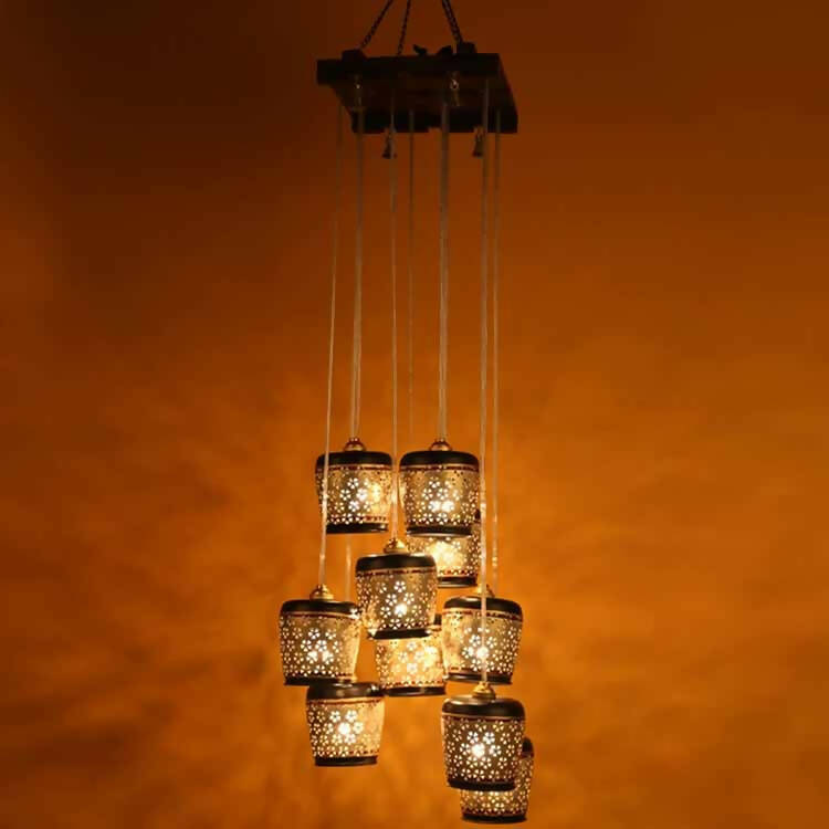 Moon-10 Chandelier with Metal Hanging Lamps in Simmering Gold (10 Shades) - Decor & Living - 1