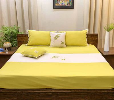 Embroided Lemon & Beige Bed Cover - Set of 3 - Furnishing & Utilities - 1