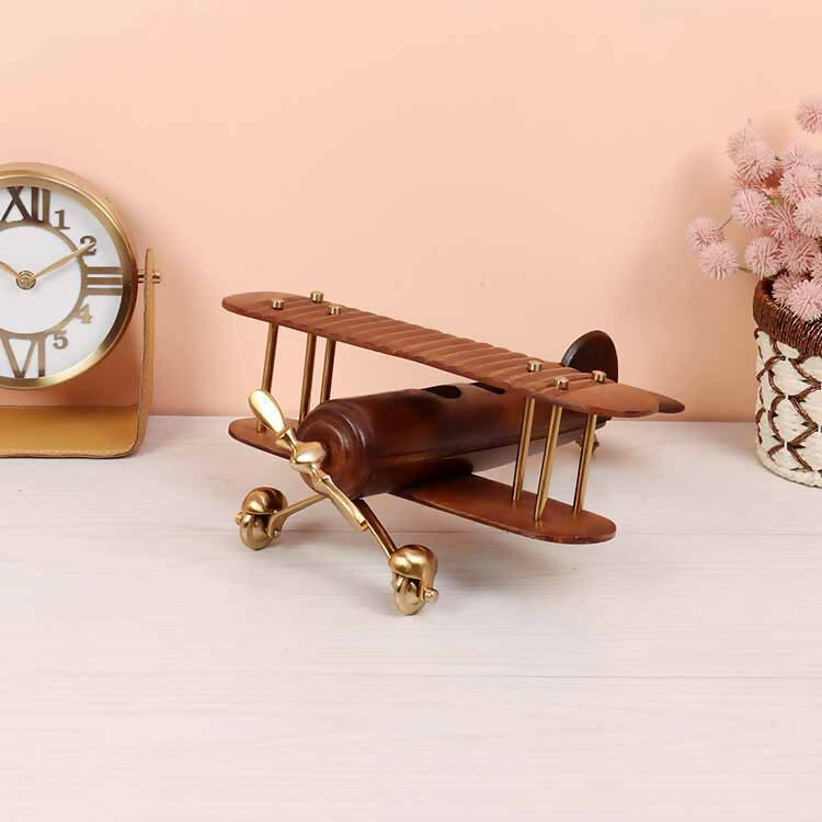 Gold and Sheesham Wood Vintage Handcrafted Decor Airplane 42-043-41-22
