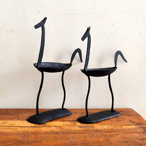 Wrought Iron Tribal Horse Pair Candle Stand - Decor & Living - 1
