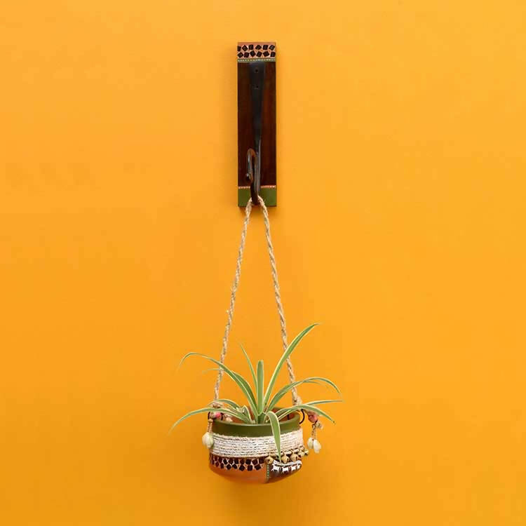 Jute Embellished Earthen Planter on a Classic Wall Hook - Decor & Living - 1