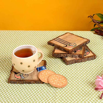 Coaster Mangowood Handcrafted with Madhubani Art (Set of 4) (4x4") - Dining & Kitchen - 1
