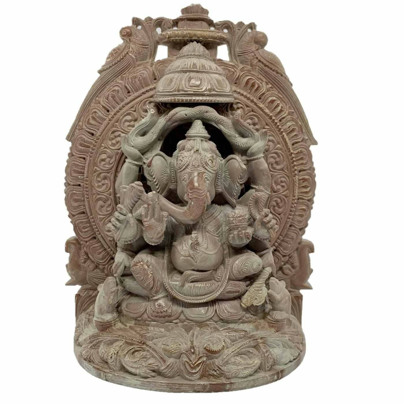 Ashta Hasta Ganesha in Pink Stone 8 inches SC-99-94 - Decor & Living - 1
