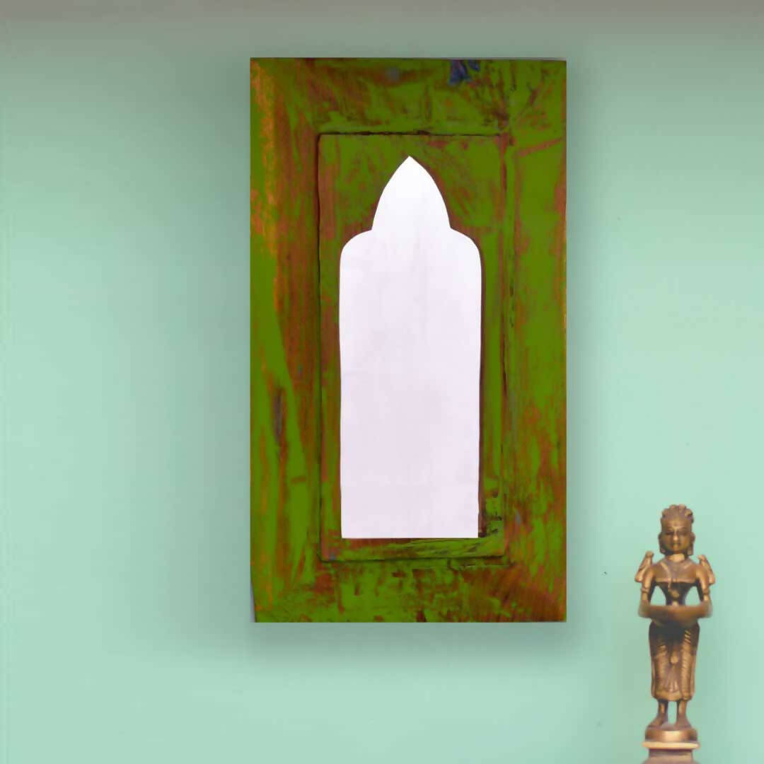 Handpainted Green Antique Mirror with Vintage Wooden Frame - Decor & Living - 1