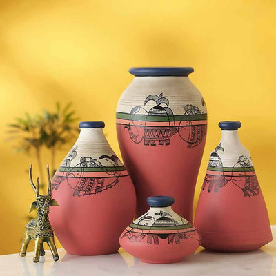 Handpainted Earthen Vases with Madhubani Tattoo Art - Decor & Living - 1