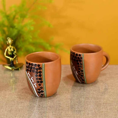 Knosh-6 Earthen Cups with Tribal Motifs - Set of 2 - Dining & Kitchen - 1
