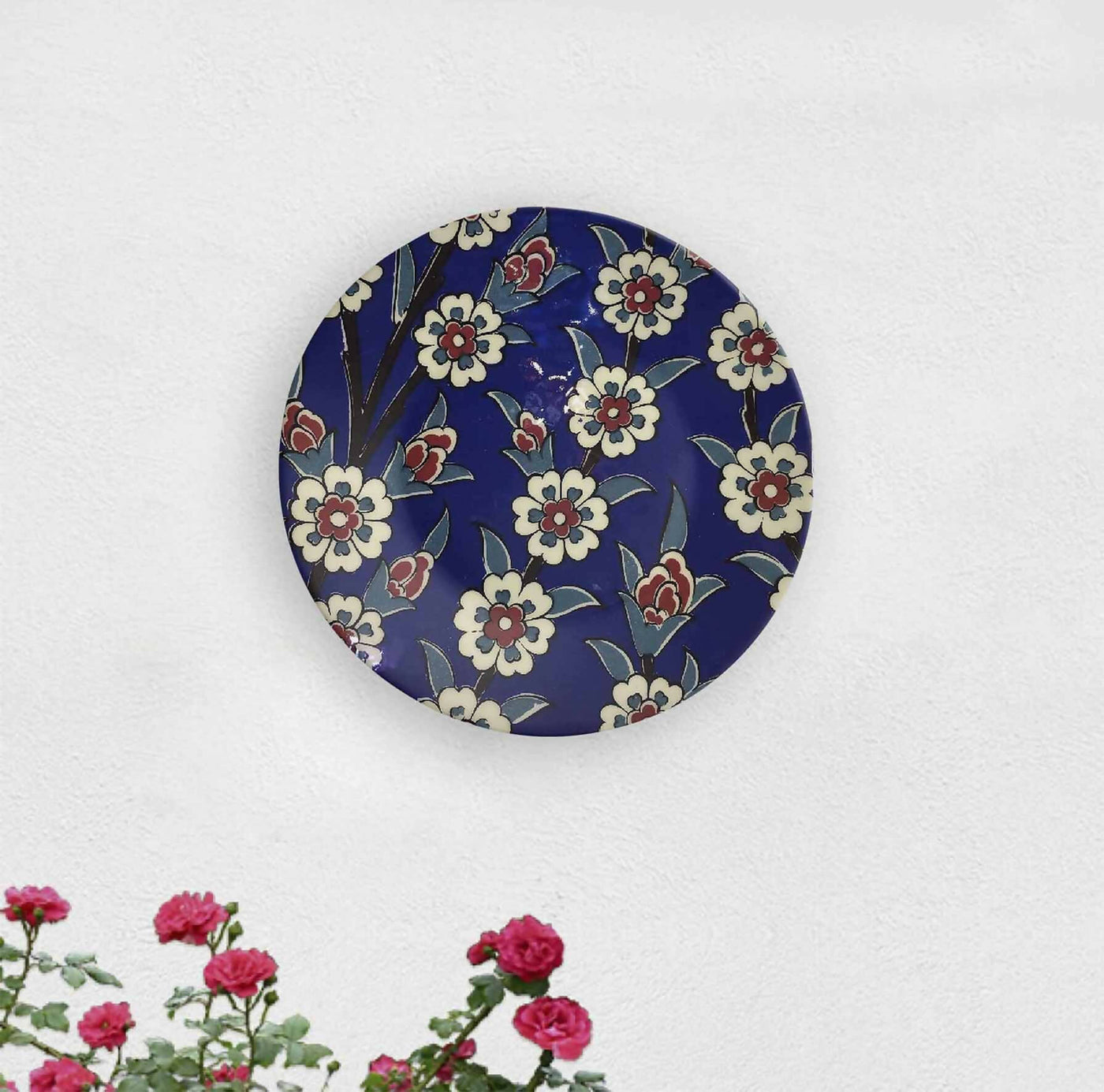 Blue Cobalt Pottery Floral Decorative Wall Plate - Wall Decor - 1