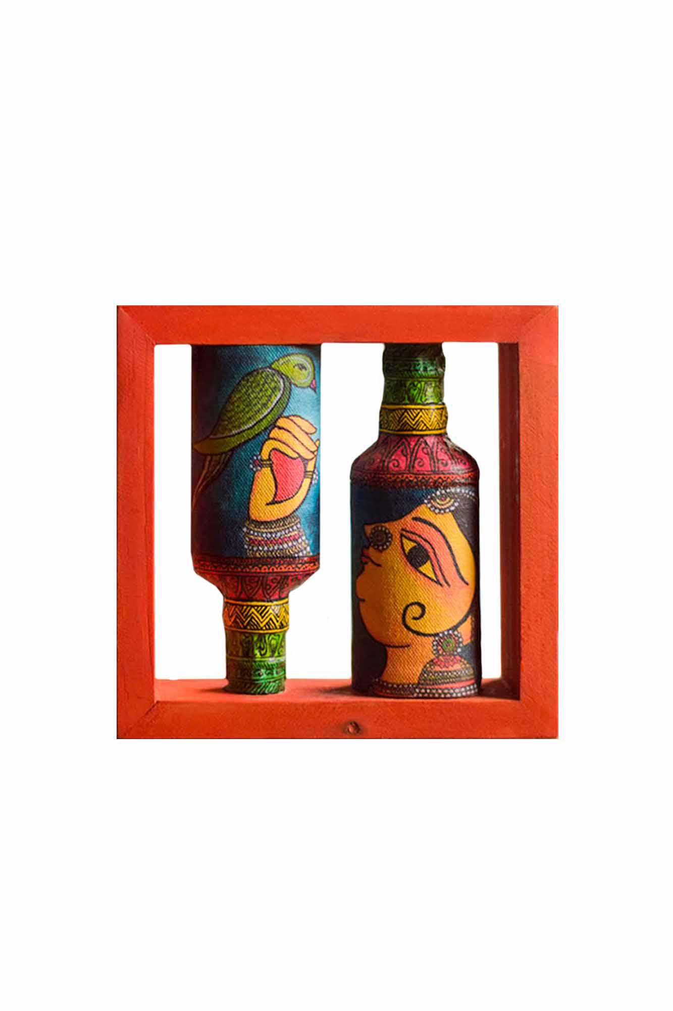 Rectangle Handpainted Flip Flop Vintage Glass Bottle Wooden Frame with Cherial Art - Decor & Living - 4