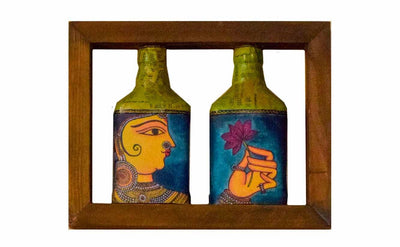 Green Rectangle Handpainted Flip Flop Vintage Glass Bottle Wooden Frame with Pattachitra Art - Decor & Living - 4