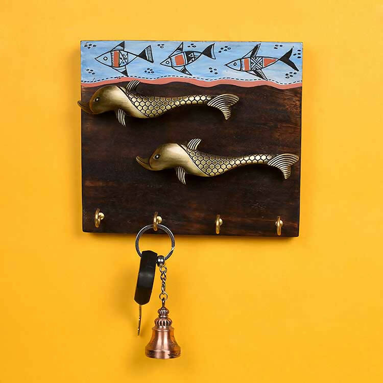 Key Holder Handcrafted Tribal Art Fish Handle 4 Keys (7x2x6.2") - Wall Decor - 1