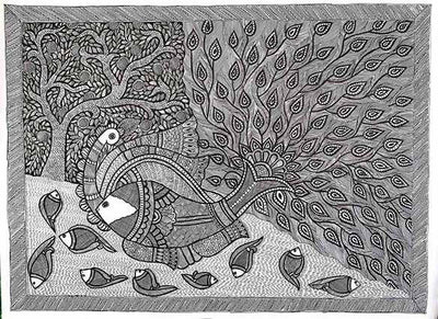 Madhubani Painting with the Theme of Life and Nature - Wall Decor - 1