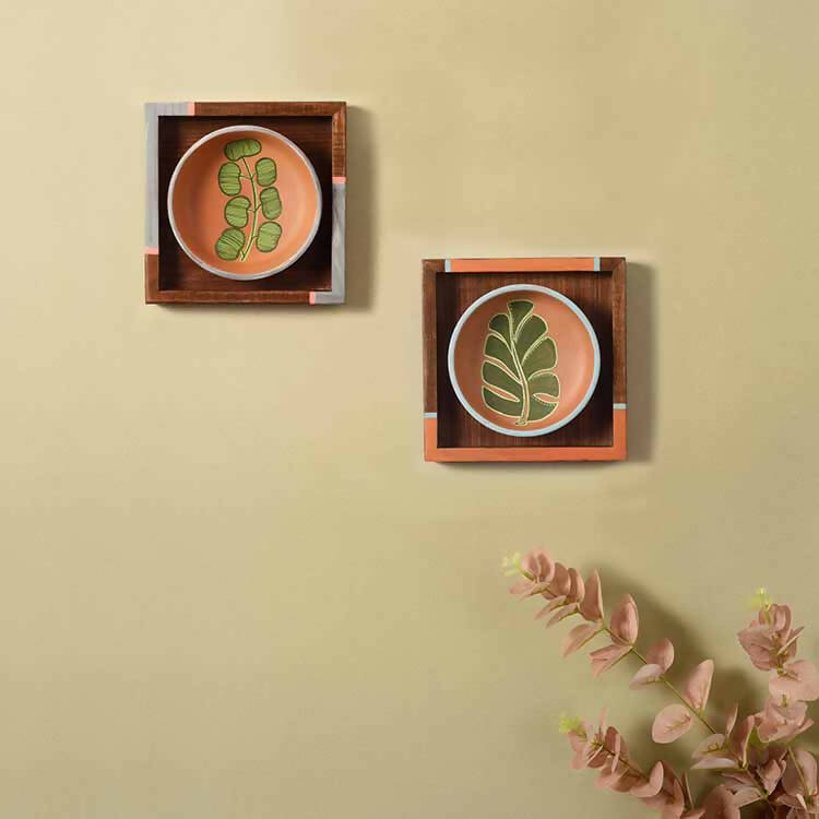 Nature's Leaf Terracotta Wall Paintings - Set of 2 (6.5x6.5x1.6") - Wall Decor - 1