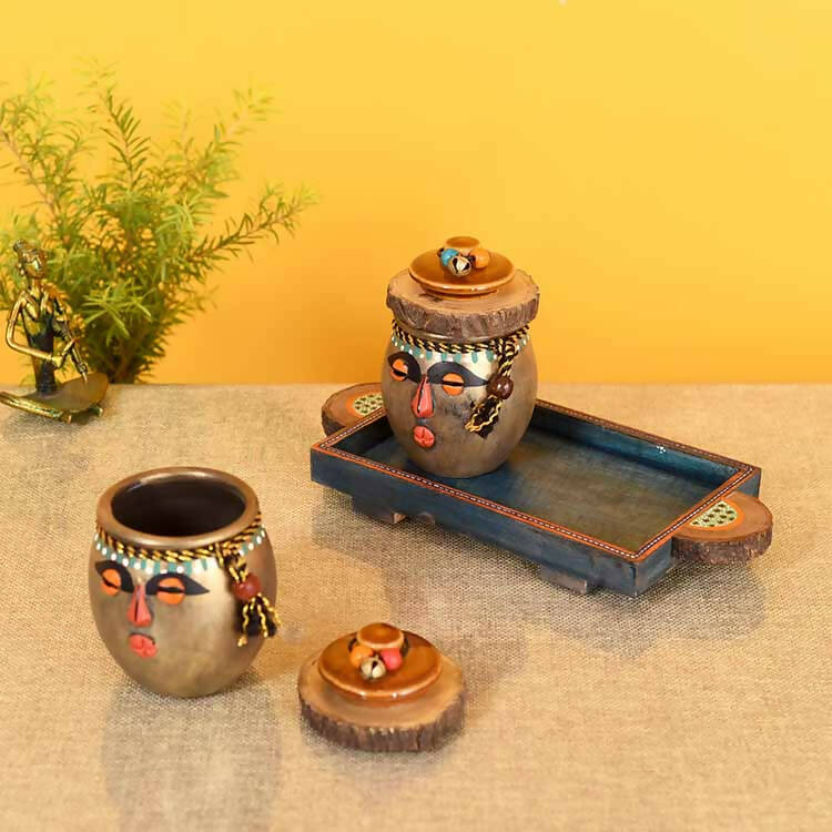 Happy Tribals Storage Jars and Handcrafted Tray - Set of 3 - Dining & Kitchen - 1