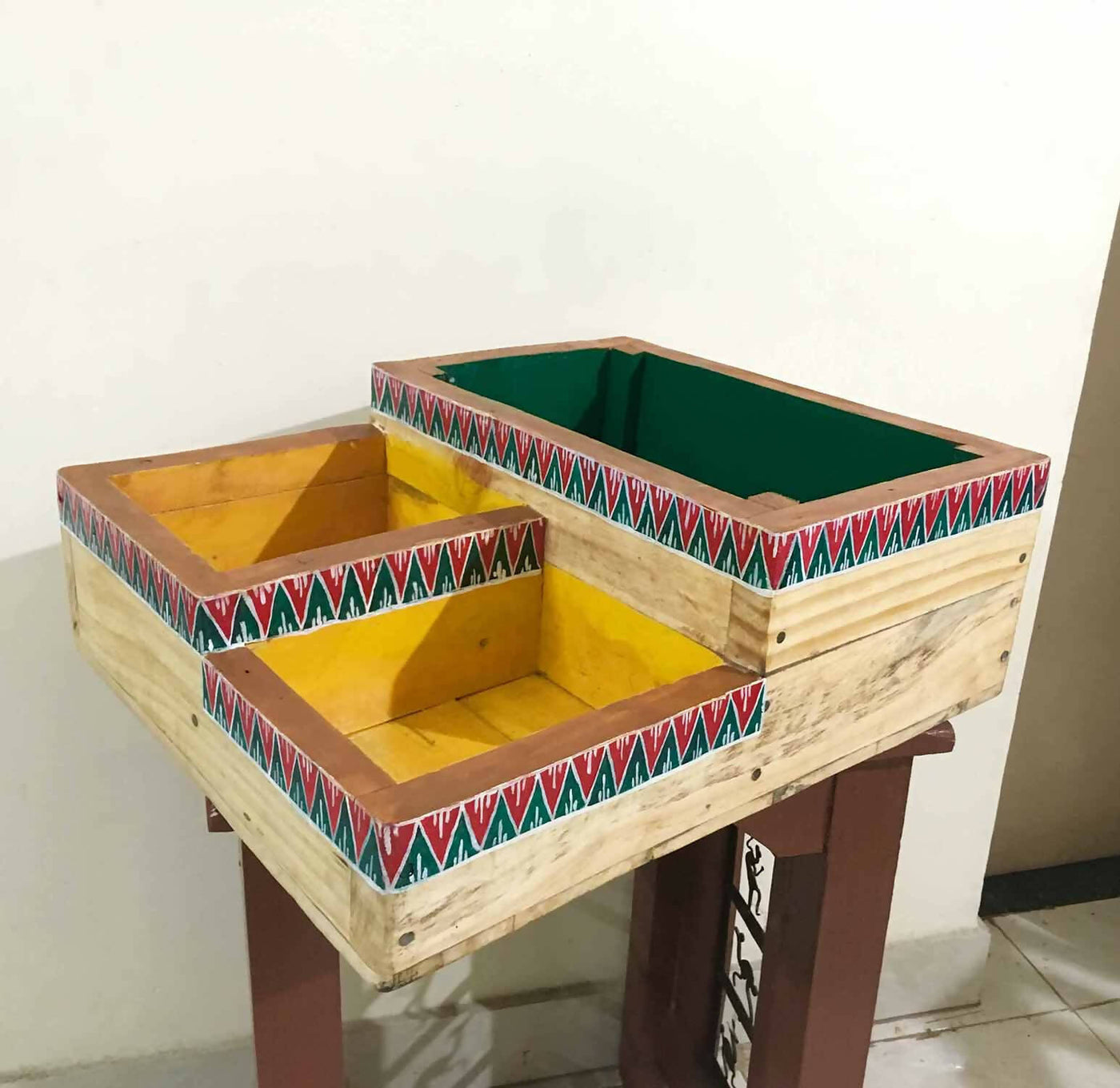Hand Painted Wooden Planter with 3 Sections - Decor & Living - 1