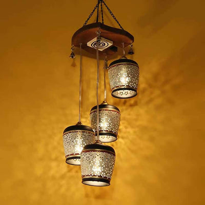 Moon-4 Chandelier with Metal Hanging Lamps in Simmering Gold (4 Shades) - Decor & Living - 1