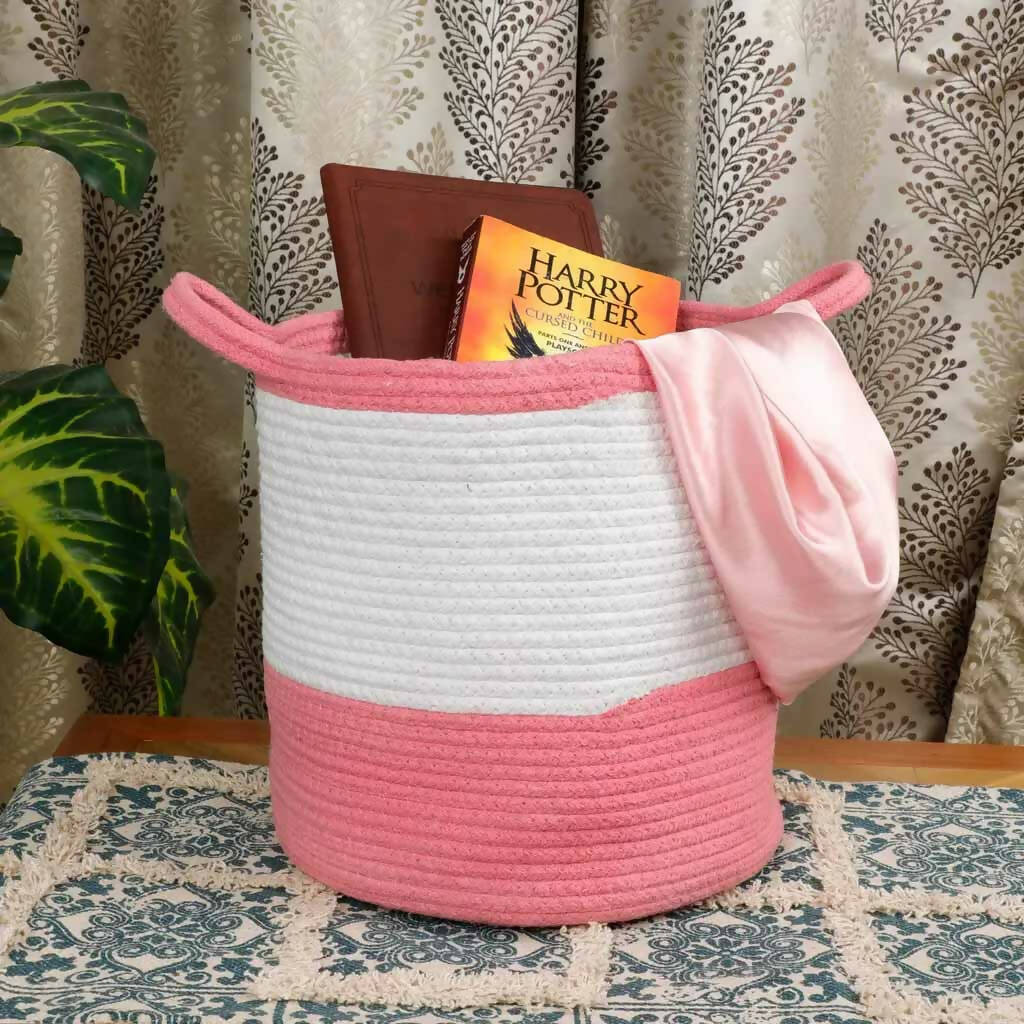 Cotton Dual Color Small Handle Basket - Storage & Utilities - 1