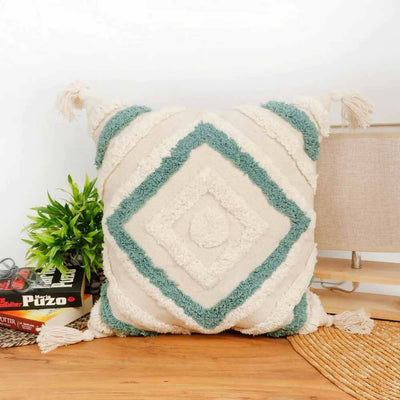 Tufted Cushion Cover Concentric Squares, Dual Color, Tassels - Decor & Living - 6