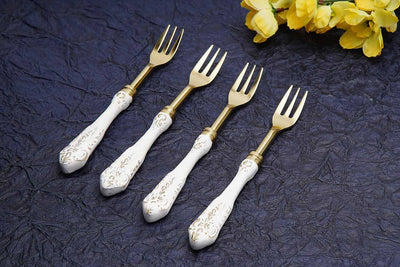 White Gold Stainless Steel Dessert Fork (Set of 4) - Dining & Kitchen - 1