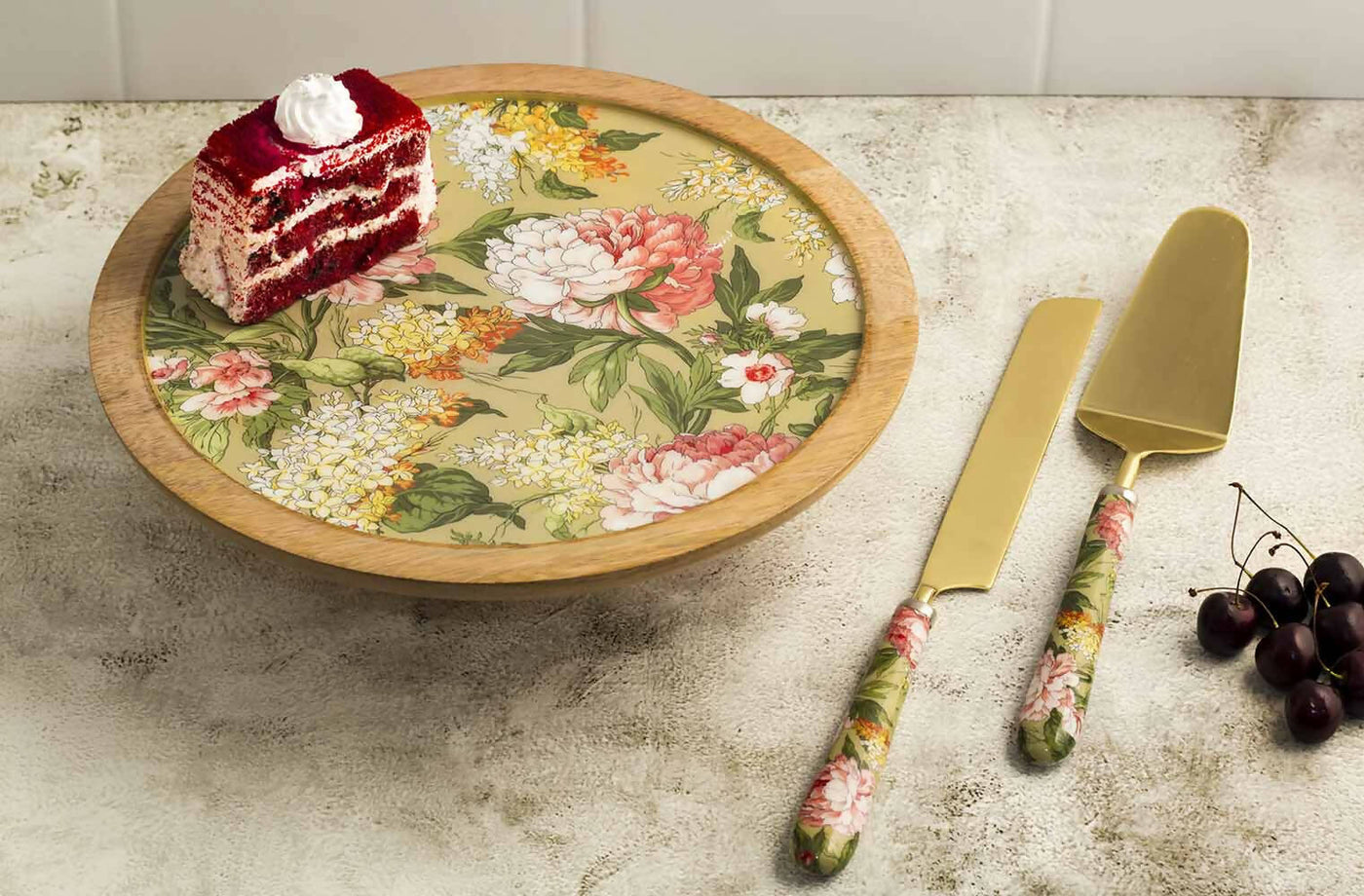 Floral Green Cake Stand - Dining & Kitchen - 1