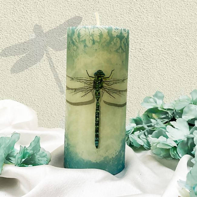 Teal Blue Dragonfly Designer Scented Large Pillar Candle - Accessories - 1