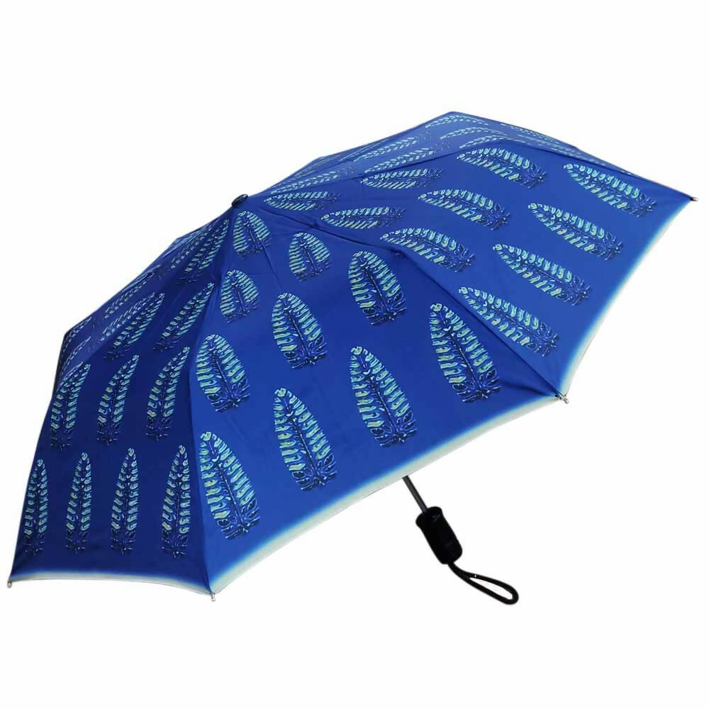 Blue Ajrakh Print Three Fold Umbrella - Fashion & Lifestyle - 1