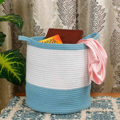 Cotton Dual Color Small Handle Basket - Storage & Utilities - 4