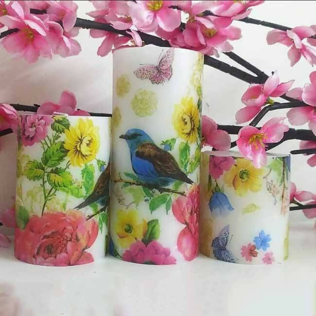 A Set of 3 Sparrow Floral Designer Scented Pillar Candles - Accessories - 1