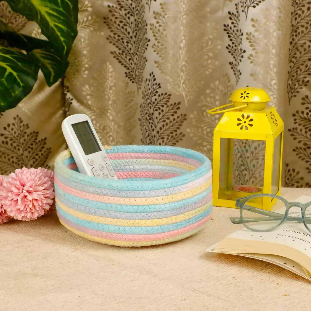 Colorful Stripes Cotton Basket, Multi Color - Storage & Utilities - 1