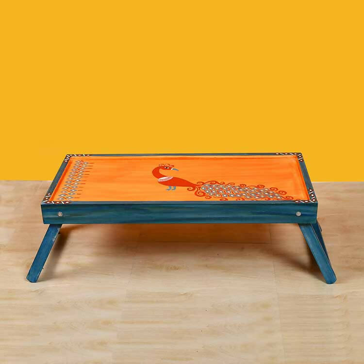 Madhubani Folding Breakfast Tray in Orange (32x12x10) - Storage & Utilities - 1