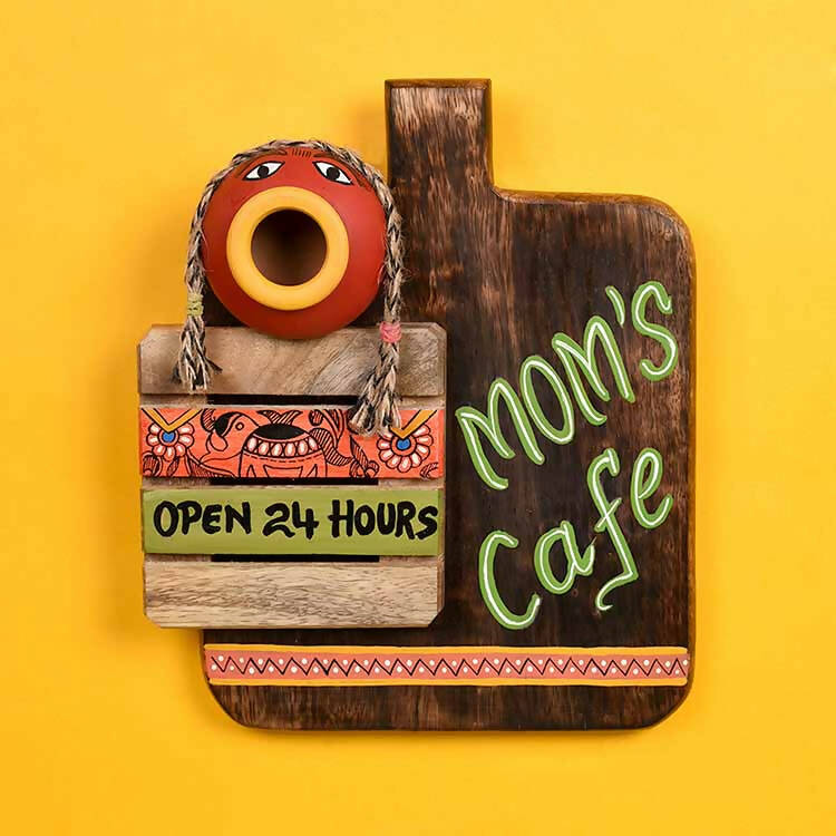 Kitchen Decor "Mom's Cafe" Handcrafted (7.5x2.5x9") - Wall Decor - 1