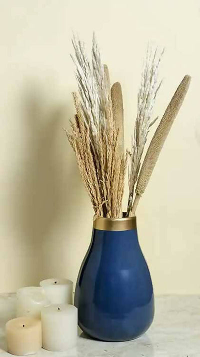 Royal Blue Enameled Metal Round Bud Vase