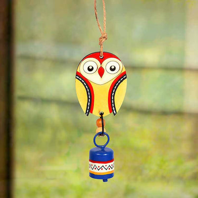 Owl Wind Chime with Metal Bell, Yellow and Blue - Accessories - 1