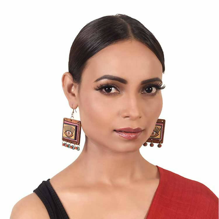 Evil Eye-V' Handcrafted Tribal Wooden Earrings - Fashion & Lifestyle - 4