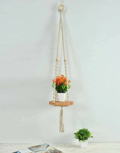 Cotton Macrame Round Hanging Shelf for Pot, Decoration item - Decor & Living - 1